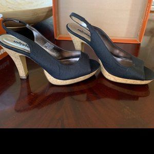 Women's  Black Sling Back Platforms, size 8 NIB
